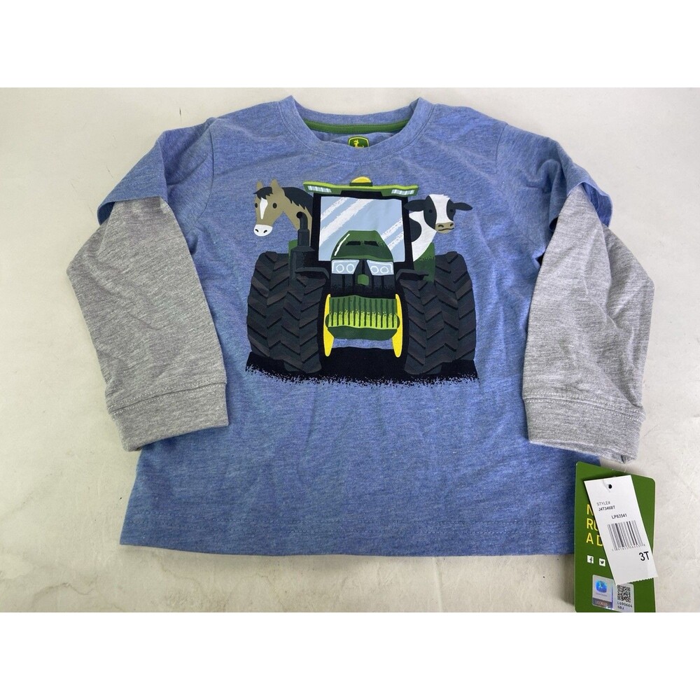 John Deere Toddler Boys Size 3T Green Long Sleeve Tee T-Shirt Horse Cow